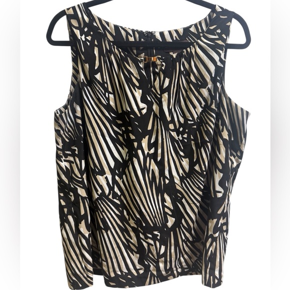 Dana Buchman Tops - Black, Tan and White Butterfly Wing Patterned Sleeveless Top, Dana Bachman